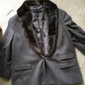 Classic Wool Blazer w/Detachable Faux Fur Collar